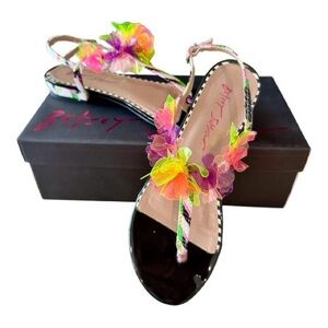 Betsey Johnson Black Sandals with Vibrant Floral Accents!